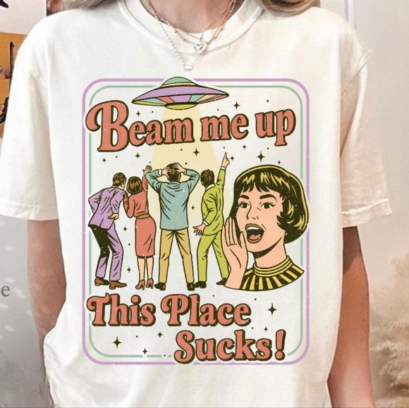 Tops - Retro Graphic Tee with UFO Print
